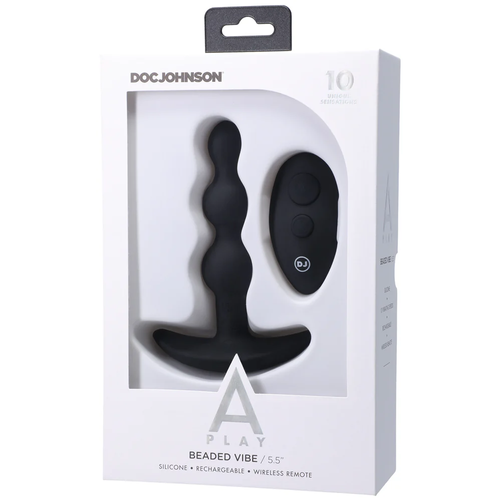 A-Play BEADED VIBE Rechargeable Silicone Anal Plug with Remote Black - Image 4