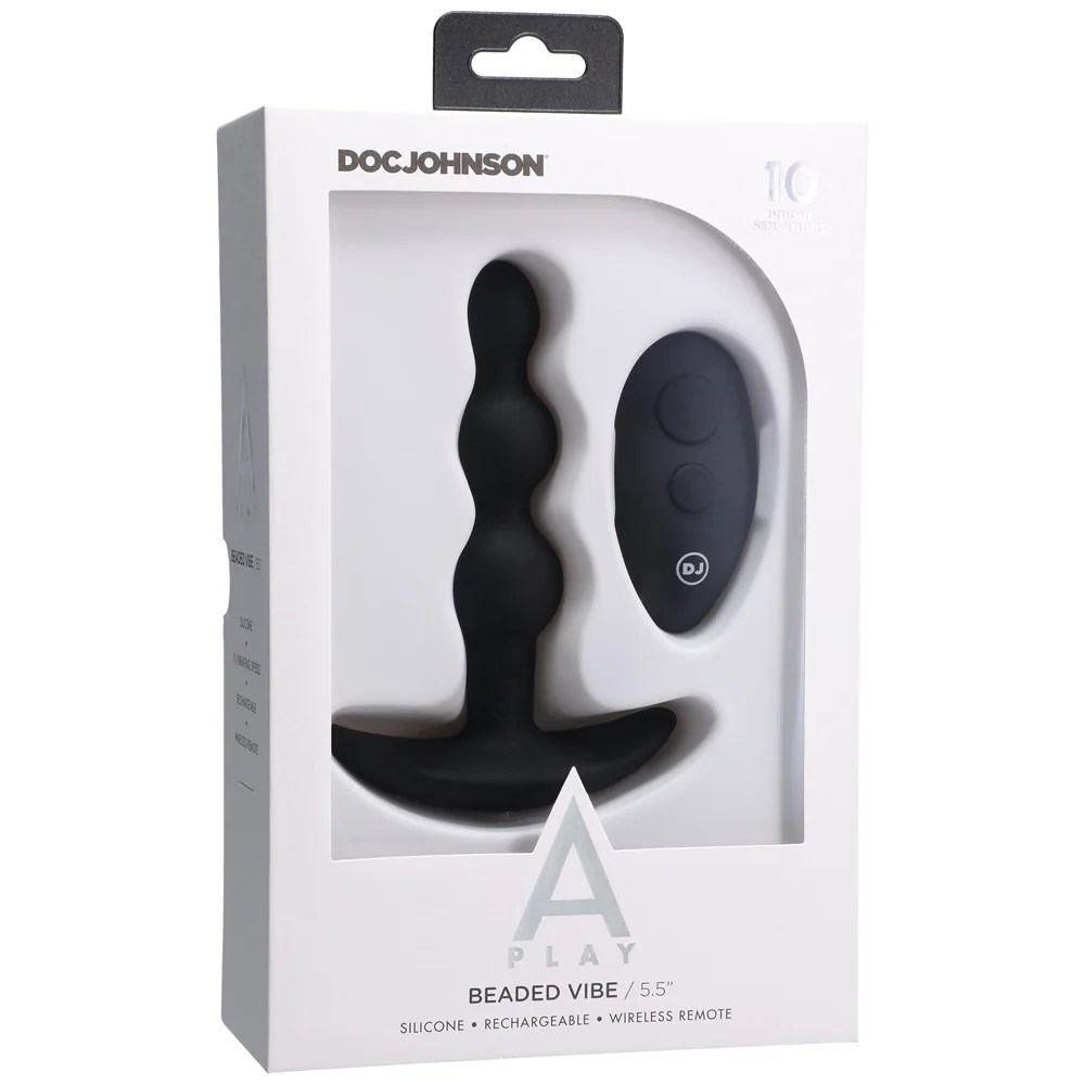 A-Play BEADED VIBE Rechargeable Silicone Anal Plug with Remote Black - Image 5