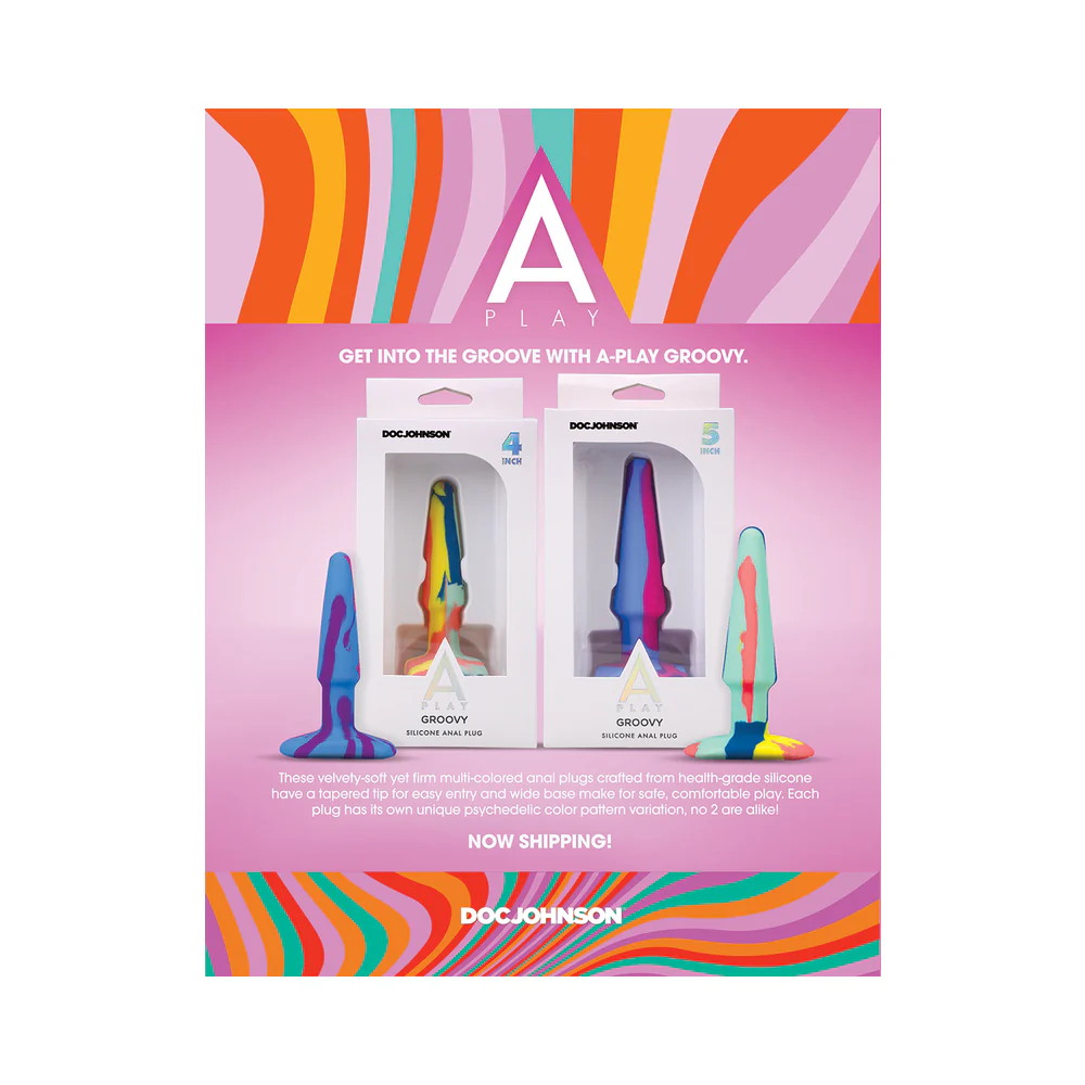 A-Play Groovy Silicone Anal Plug 4 in. Multi-Colored, Pink - Image 7