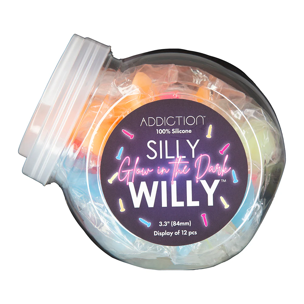 Addiction Silly Willy Glow-in-the-Dark 3.3 in. Silicone Dildo 12-Piece Fishbowl Display - Image 12