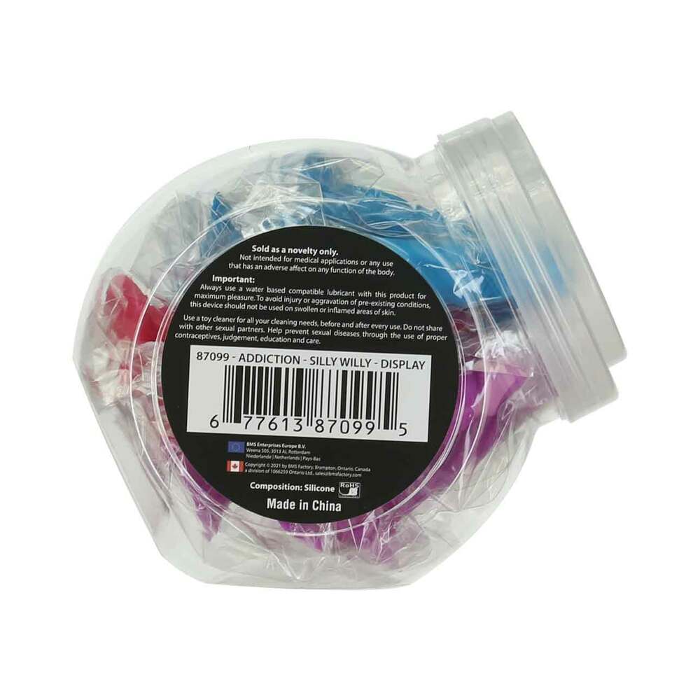 Addiction Silly Willy 3.3 in. Silicone Dildo 12-Piece Assorted Color Fishbowl Display - Image 2
