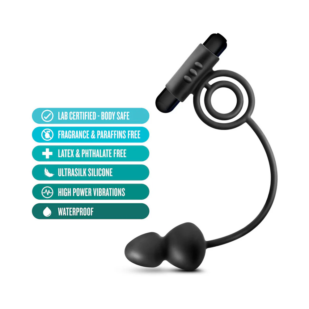 Anal Adventures Platinum Silicone Anal Plug with Vibrating C-Ring Black - Image 4