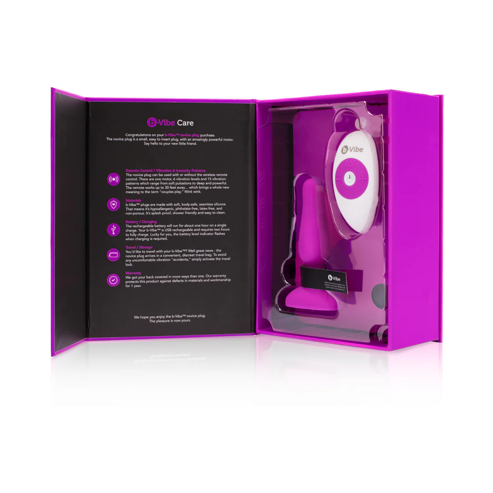 b-Vibe Novice Rechargeable Remote-Controlled Vibrating Silicone Anal Plug Fuchsia - Image 5