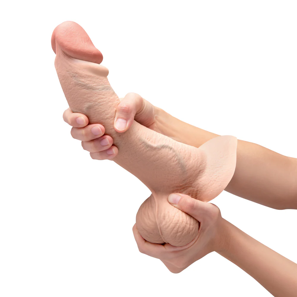 b-Vibe Slipskin Realistic Silicone Dildo 10 in. Curved Cream - Image 8
