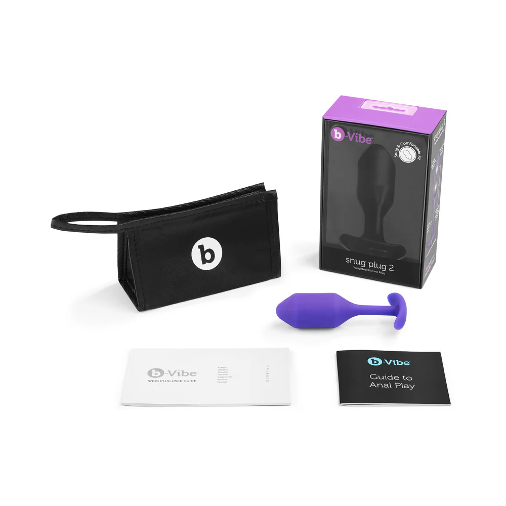 b-Vibe Snug Plug 2 Weighted Silicone Anal Plug Purple - Image 2