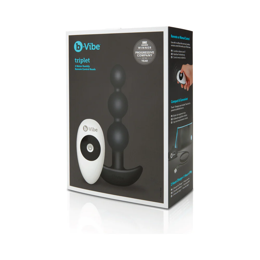 b-Vibe Triplet Rechargeable Remote-Controlled Vibrating Anal Beads Plug Black - Image 3