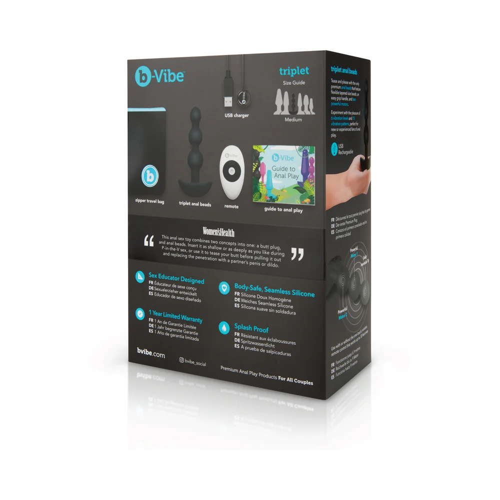 b-Vibe Triplet Rechargeable Remote-Controlled Vibrating Anal Beads Plug Black - Image 4
