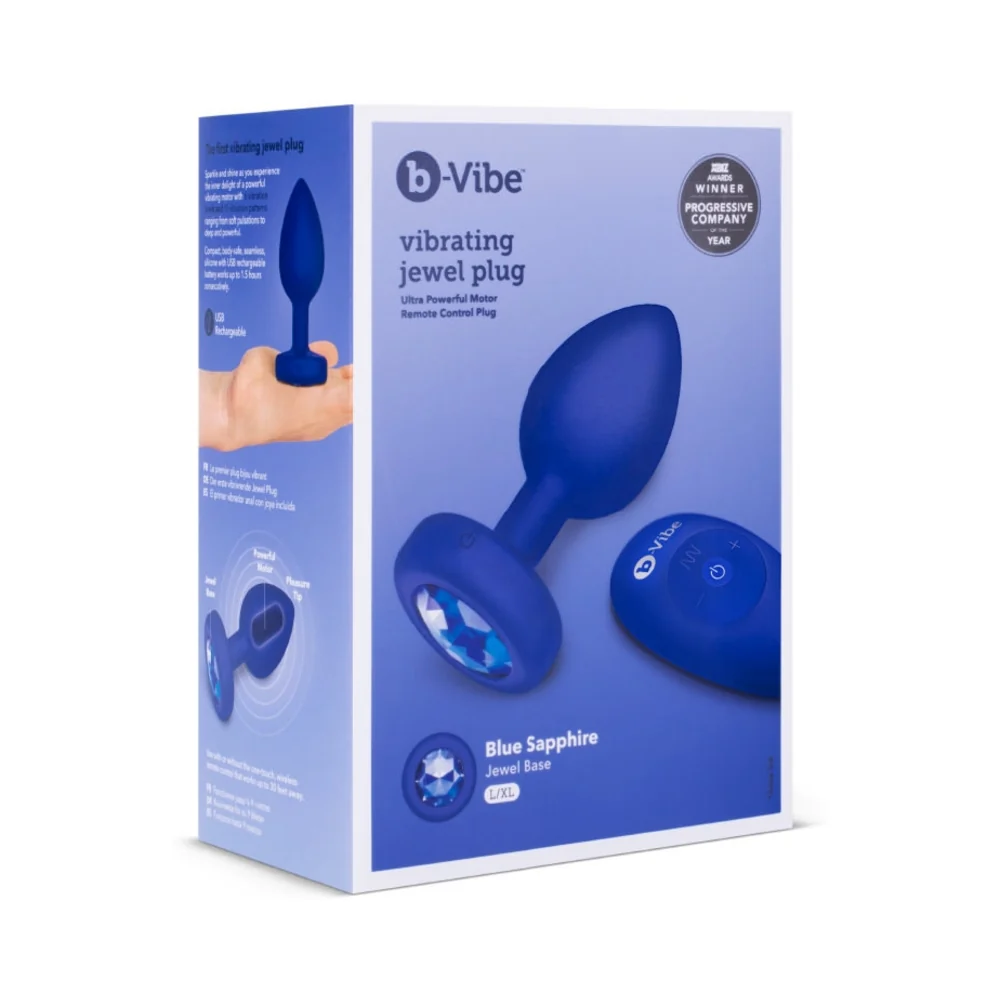 b-Vibe Vibrating Jewel Rechargeable Remote-Controlled Anal Plug with Gem Base Blue Sapphire Large/X-Large - Image 6