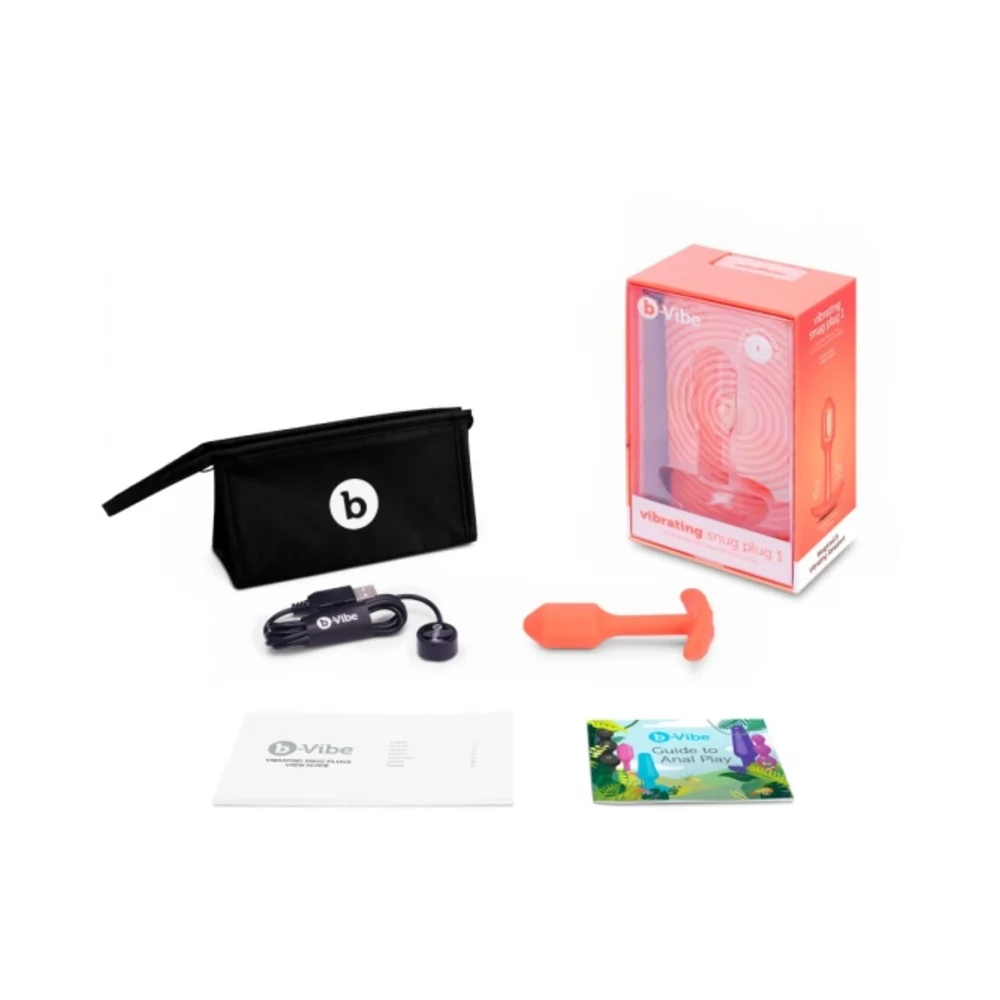 b-Vibe Vibrating Snug Plug 1 Rechargeable Weighted Silicone Anal Plug Orange - Image 3