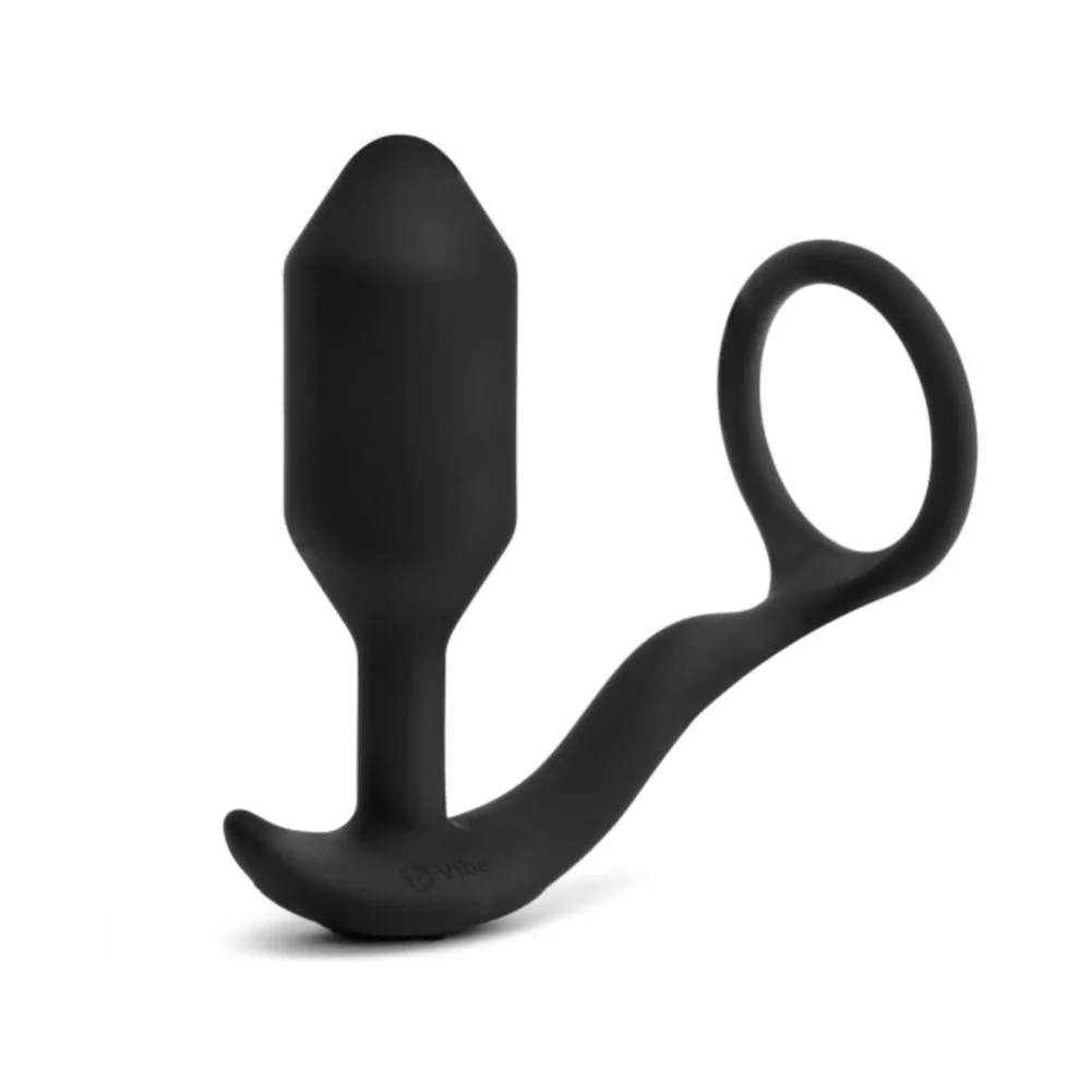 b-Vibe Vibrating Snug & Tug Rechargeable Weighted Silicone Anal Plug with Cockring Medium Black - Image 4