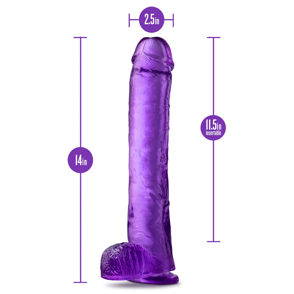 B Yours Plus Hefty n' Hung 14 in. Dildo with Balls Purple - Image 6