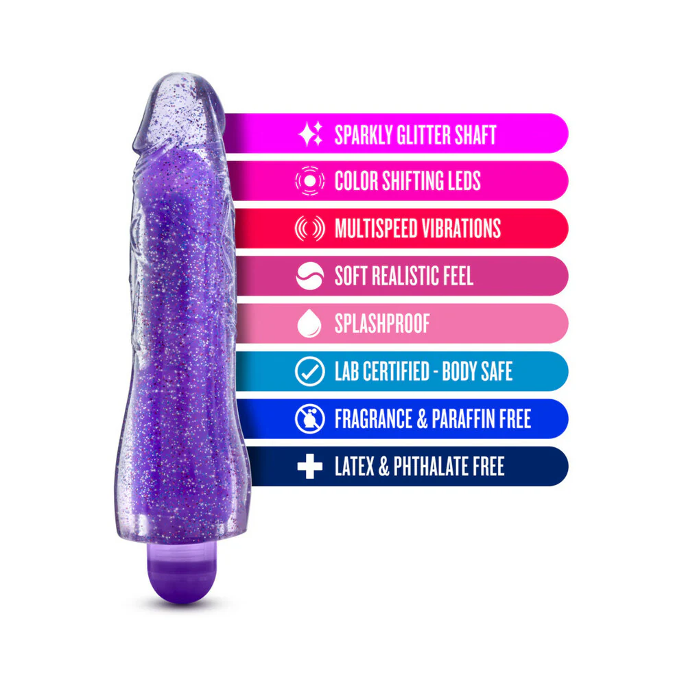 Glow Dicks Molly Color Changing 8 in. Vibrating Dildo Glitter Purple - Image 7
