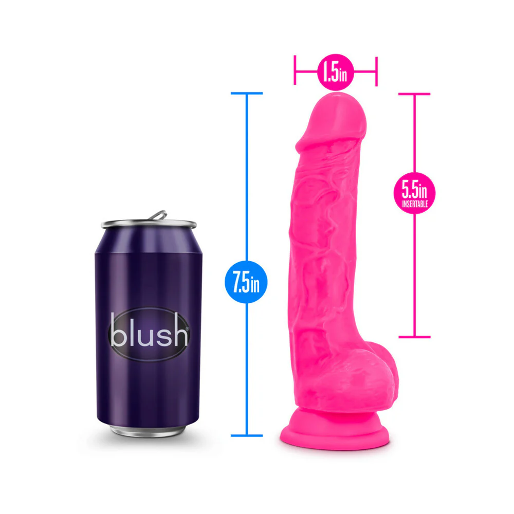 Neo Elite 7.5 in. Silicone Dual Density Dildo with Balls Neon Pink - Image 7