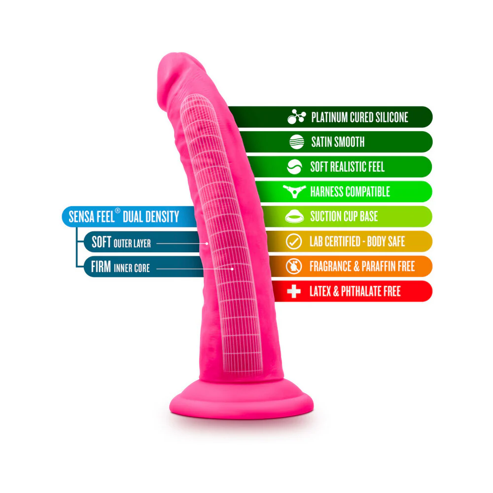 Neo Elite 7.5 in. Silicone Dual Density Dildo Neon Pink - Image 5