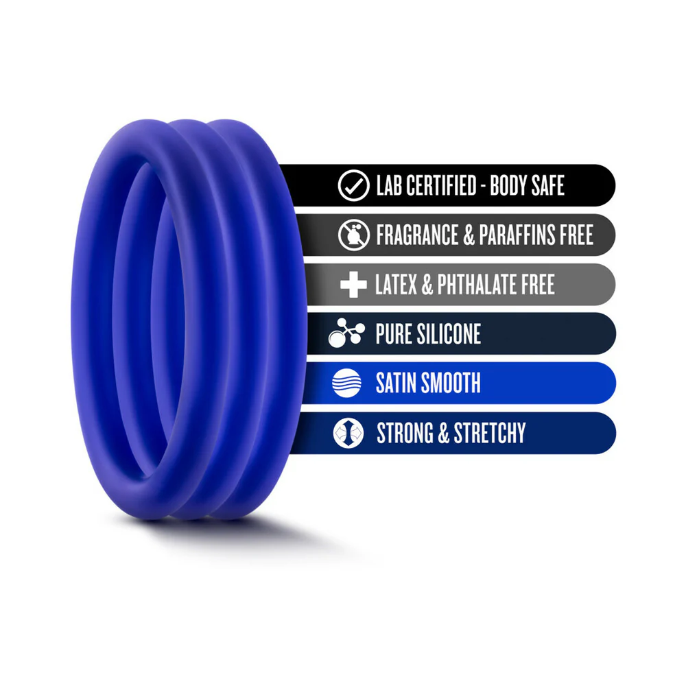 Performance VS1 Pure Premium Silicone Cockrings 3-Pack Medium Indigo - Image 6