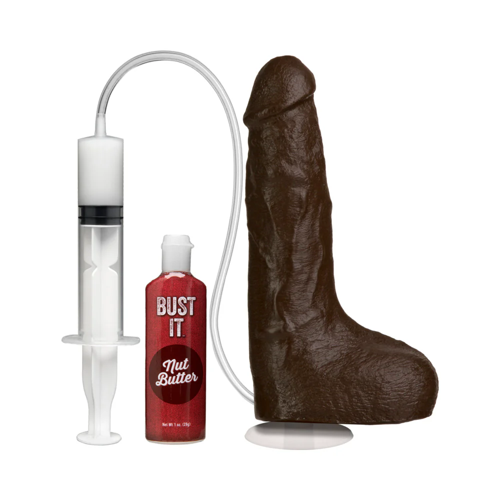 Bust It Squirting Realistic Cock Black w/1oz Nut Butter - Image 2