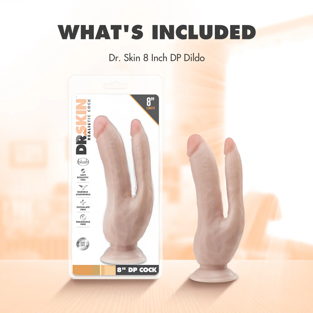 Dr. Skin DP Cock Realistic 8 in. Dual Entry Dildo Beige - Image 12