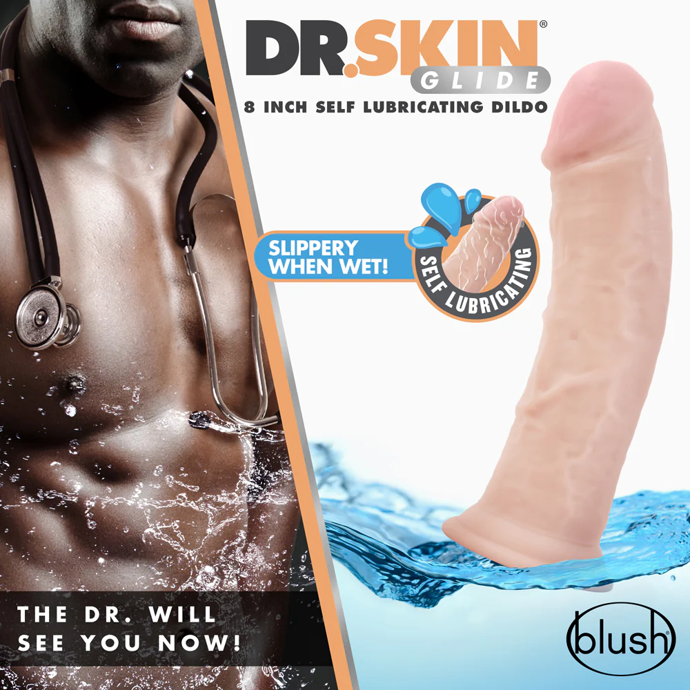 Dr. Skin Glide Realistic 8 in. Self-Lubricating Dildo Beige - Image 8