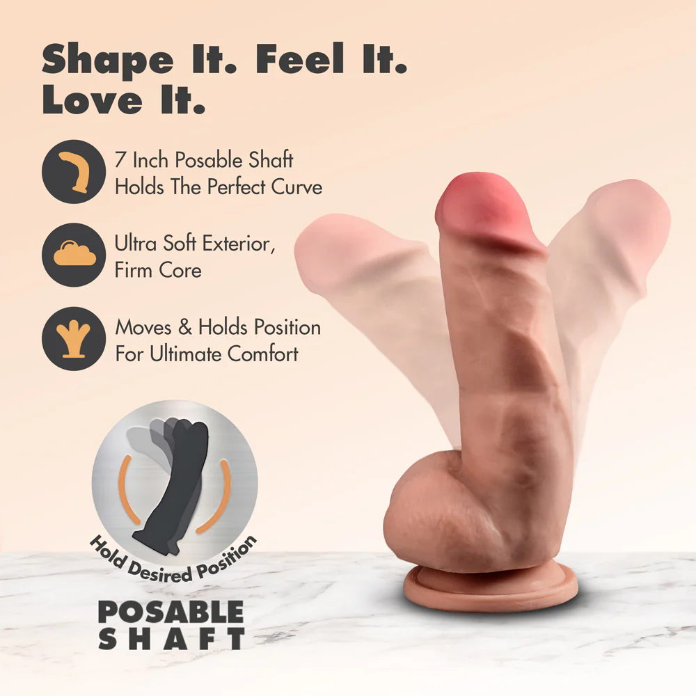 Dr. Skin Plus Girthy 7 in. Triple Density Posable Dildo with Balls Tan - Image 8