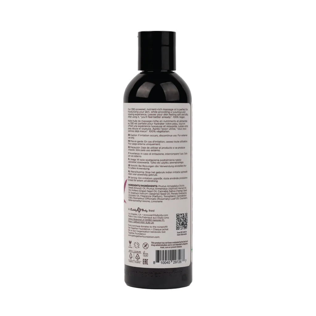 Earthly Body Hemp Seed CBD Relaxing Massage and Body Oil Skinny Dip 8 oz. - Image 2