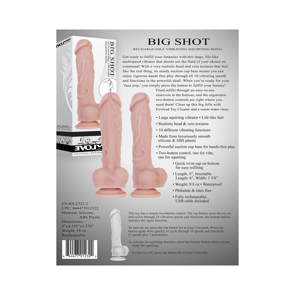 Evolved Big Shot Rechargeable Vibrating 8 in. Silicone Squirting Dildo Beige - Image 13