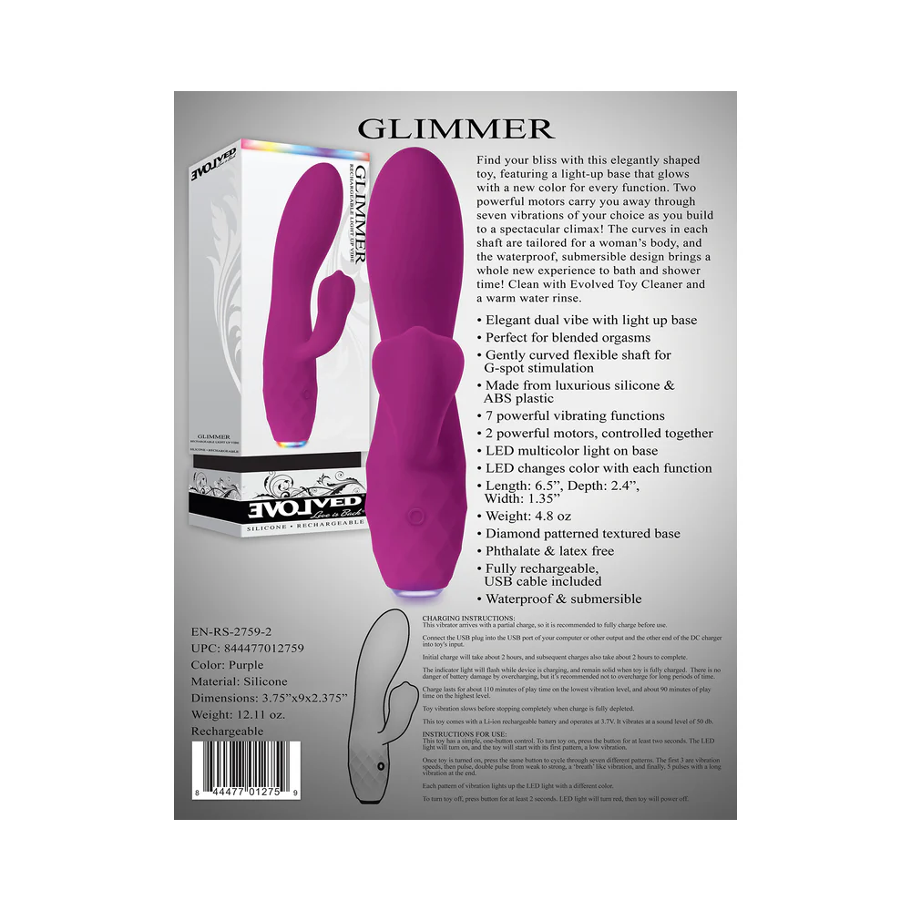 Evolved Glimmer Light-Up Rechargeable Silicone Dual Stimulator Purple - Image 15