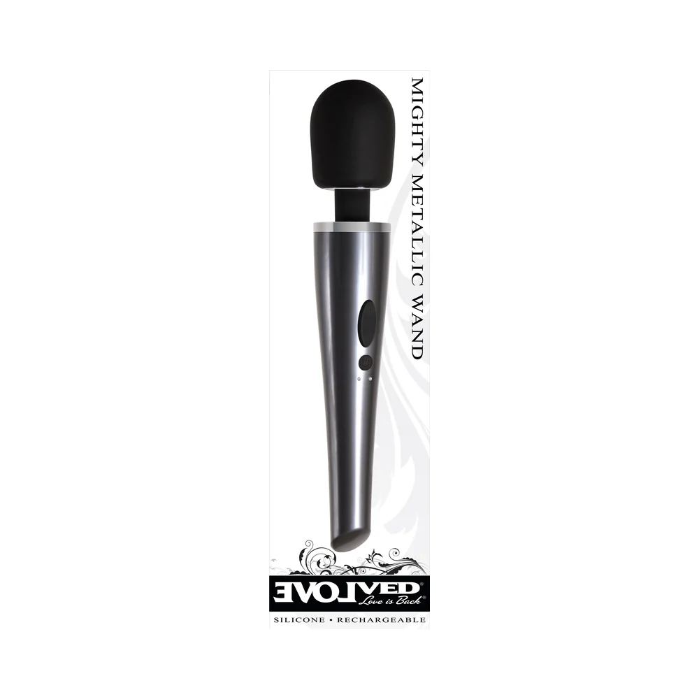 Evolved Mighty Metallic Wand Rechargeable Silicone Wand Vibrator Chrome/Black - Image 7