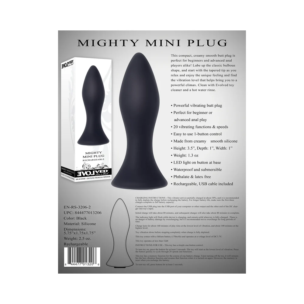 Evolved Mighty Mini Rechargeable Vibrating Silicone Anal Plug Black - Image 7