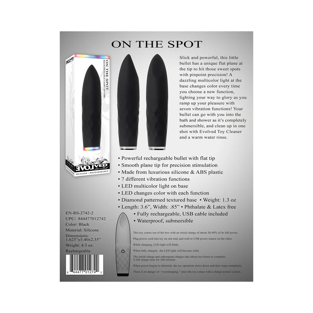 Evolved On The Spot Light-Up Rechargeable Silicone Bullet Vibrator Black - Image 15