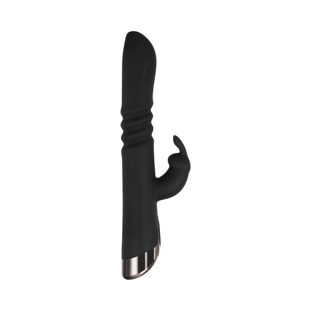 Evolved Rapid Rabbit Rechargeable Thrusting Silicone Vibrator Black - Image 2