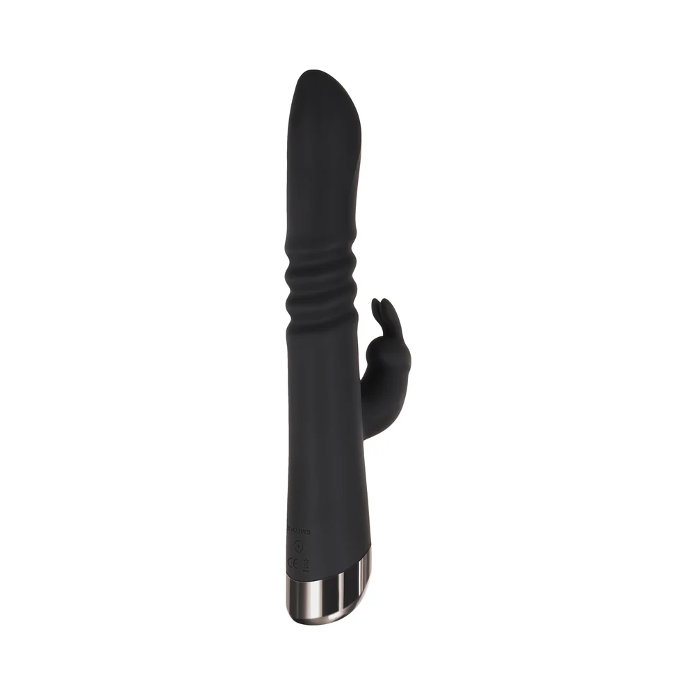 Evolved Rapid Rabbit Rechargeable Thrusting Silicone Vibrator Black - Image 4