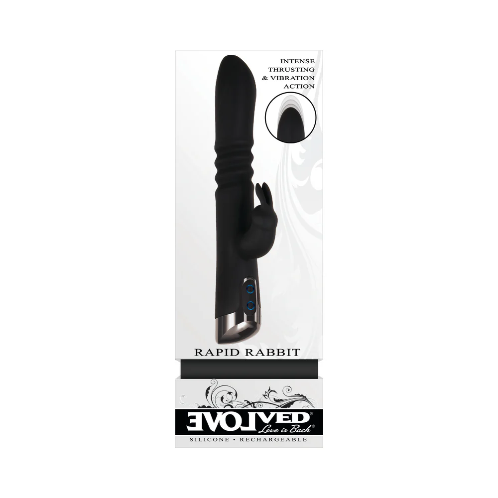 Evolved Rapid Rabbit Rechargeable Thrusting Silicone Vibrator Black - Image 8