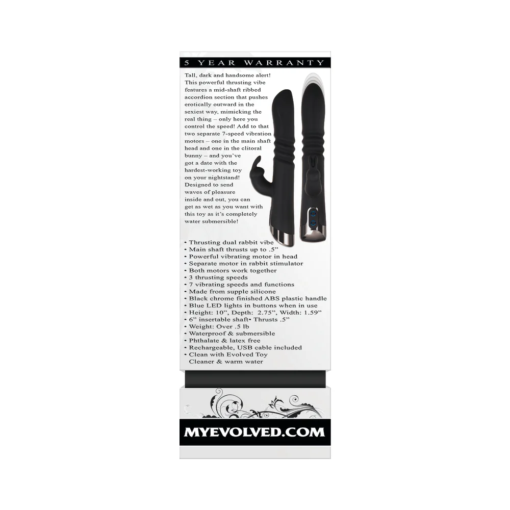 Evolved Rapid Rabbit Rechargeable Thrusting Silicone Vibrator Black - Image 9