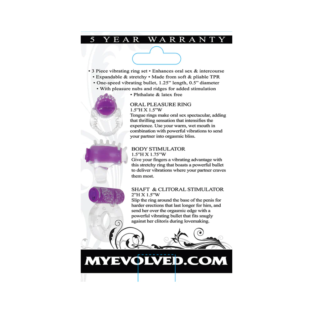 Evolved Ring True 3-Piece Vibrating Ring Set Clear/Purple - Image 16