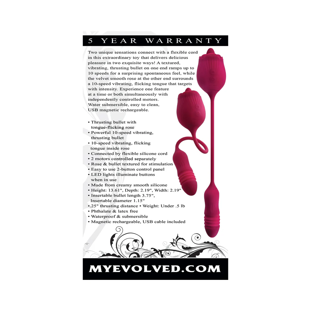 Evolved Wild Rose Rechargeable Dual-Ended Silicone Thrusting Egg & Flicking Tongue Vibrator Red - Image 12
