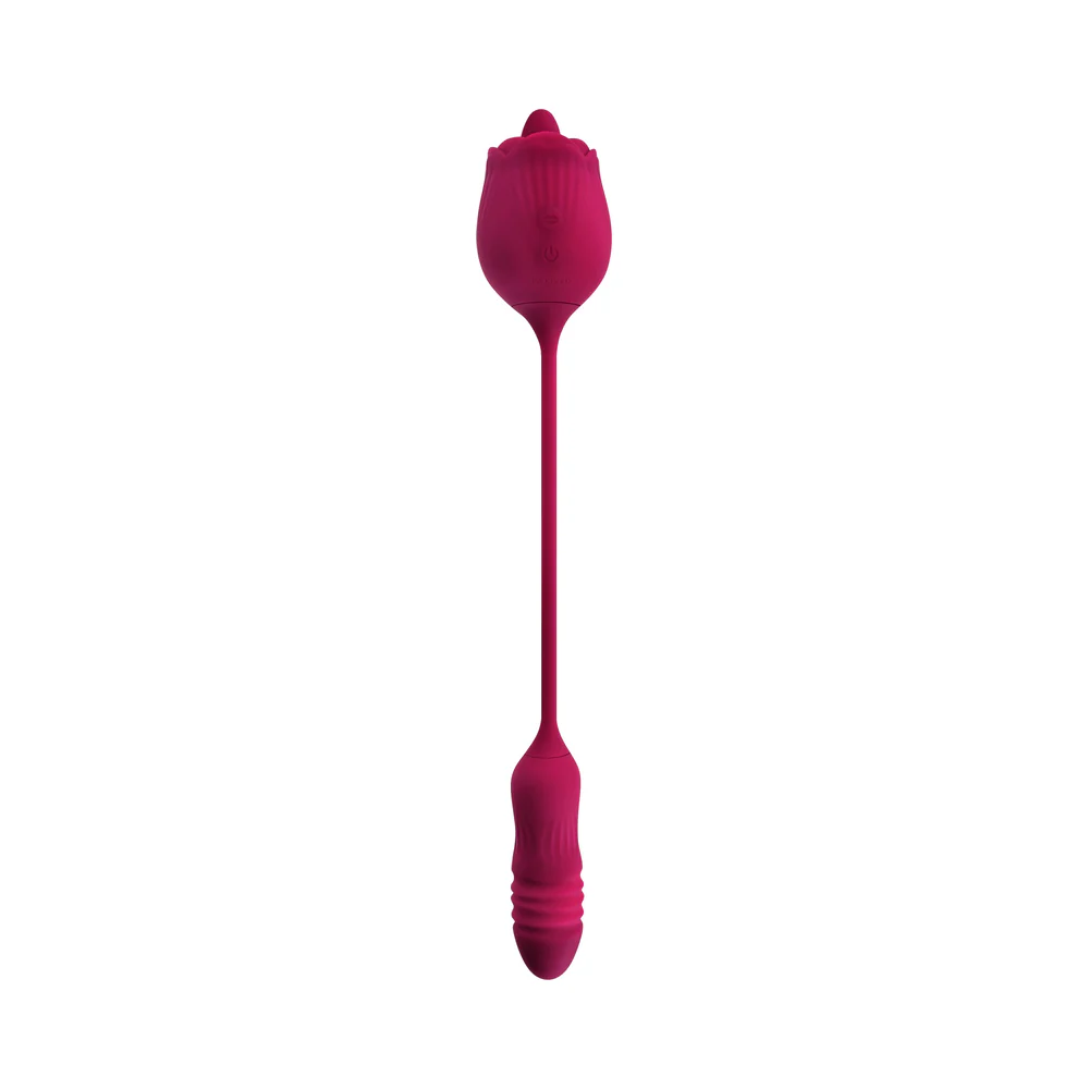 Evolved Wild Rose Rechargeable Dual-Ended Silicone Thrusting Egg & Flicking Tongue Vibrator Red - Image 4