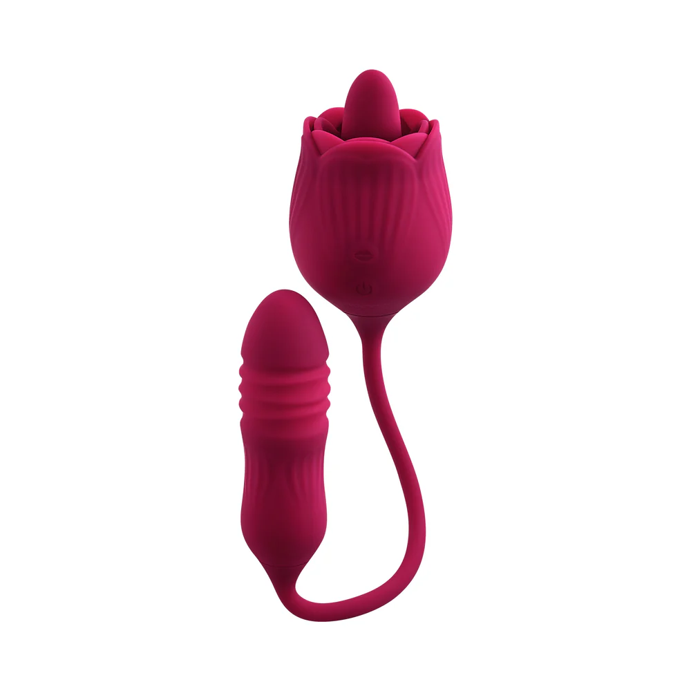 Evolved Wild Rose Rechargeable Dual-Ended Silicone Thrusting Egg & Flicking Tongue Vibrator Red - Image 5