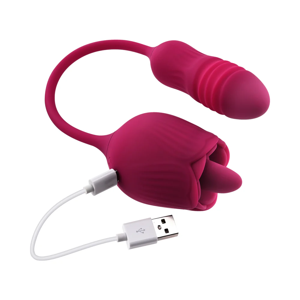 Evolved Wild Rose Rechargeable Dual-Ended Silicone Thrusting Egg & Flicking Tongue Vibrator Red - Image 8