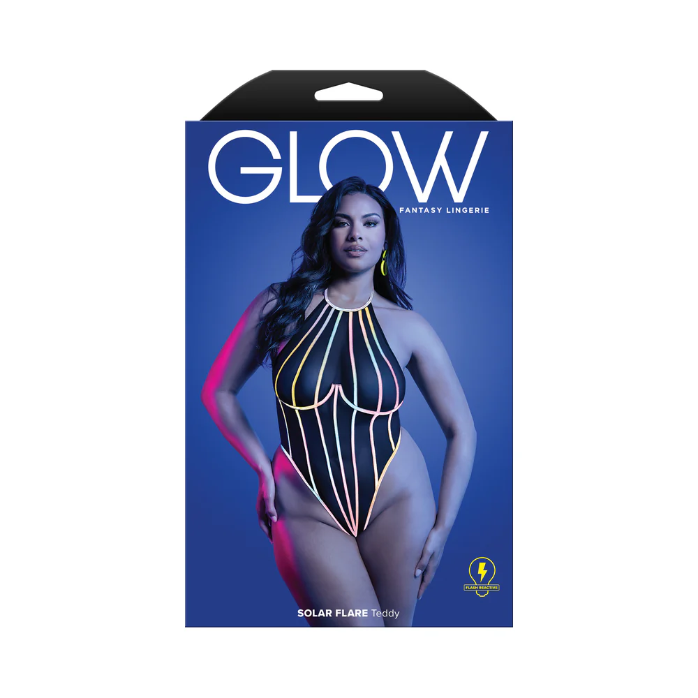 Fantasy Lingerie Glow Solar Flare Halter Tie Teddy with Underwire Queen Size