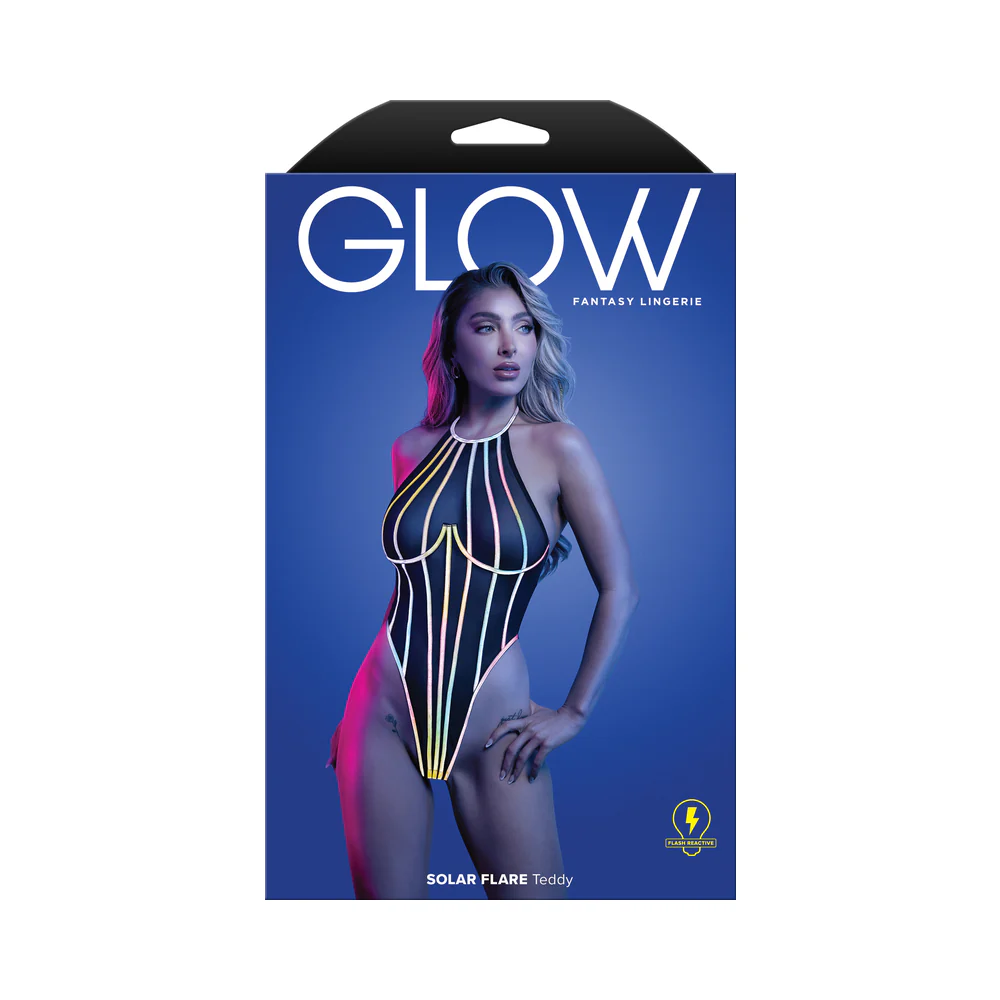 Fantasy Lingerie Glow Solar Flare Halter Tie Teddy with Underwire S/M