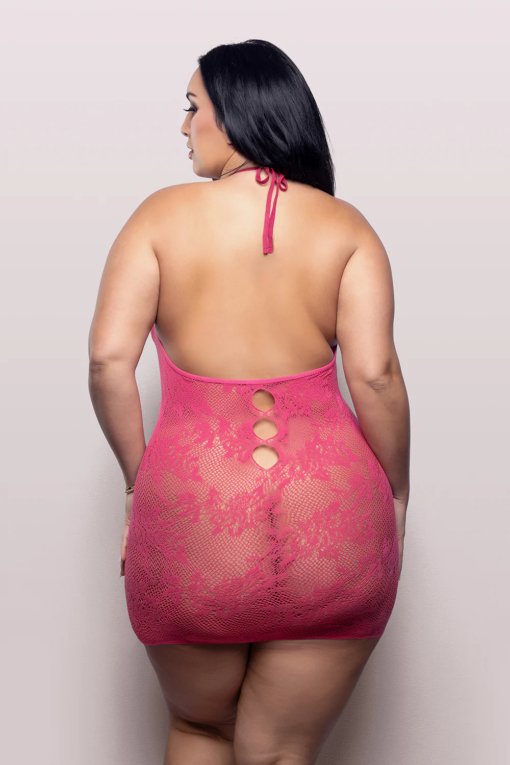 Fantasy Lingerie Vixen Call Me Baby Criss-Cross Halter Tie Dress with Pearl Details Hot Pink Queen Size - Image 3
