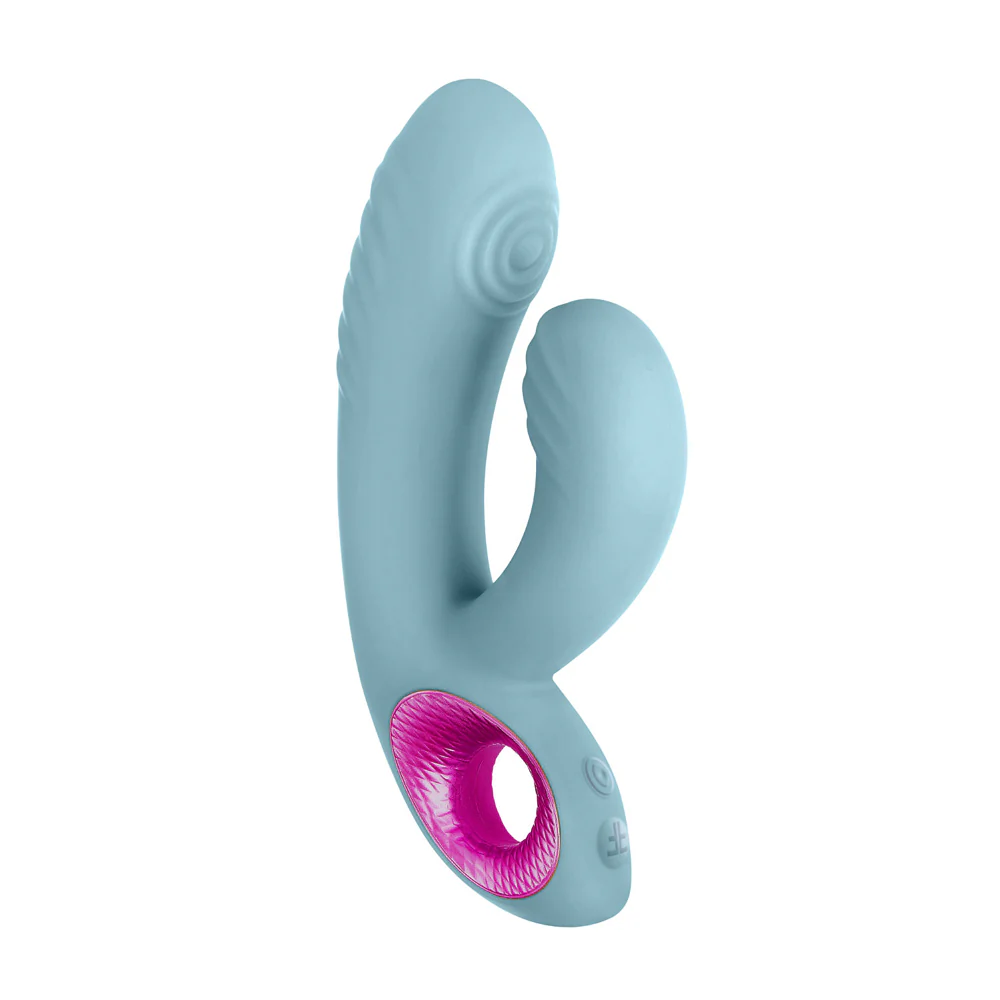 FemmeFunn Cora Rechargeable Silicone Thumping Dual Stimulation Vibrator Light Blue - Image 2