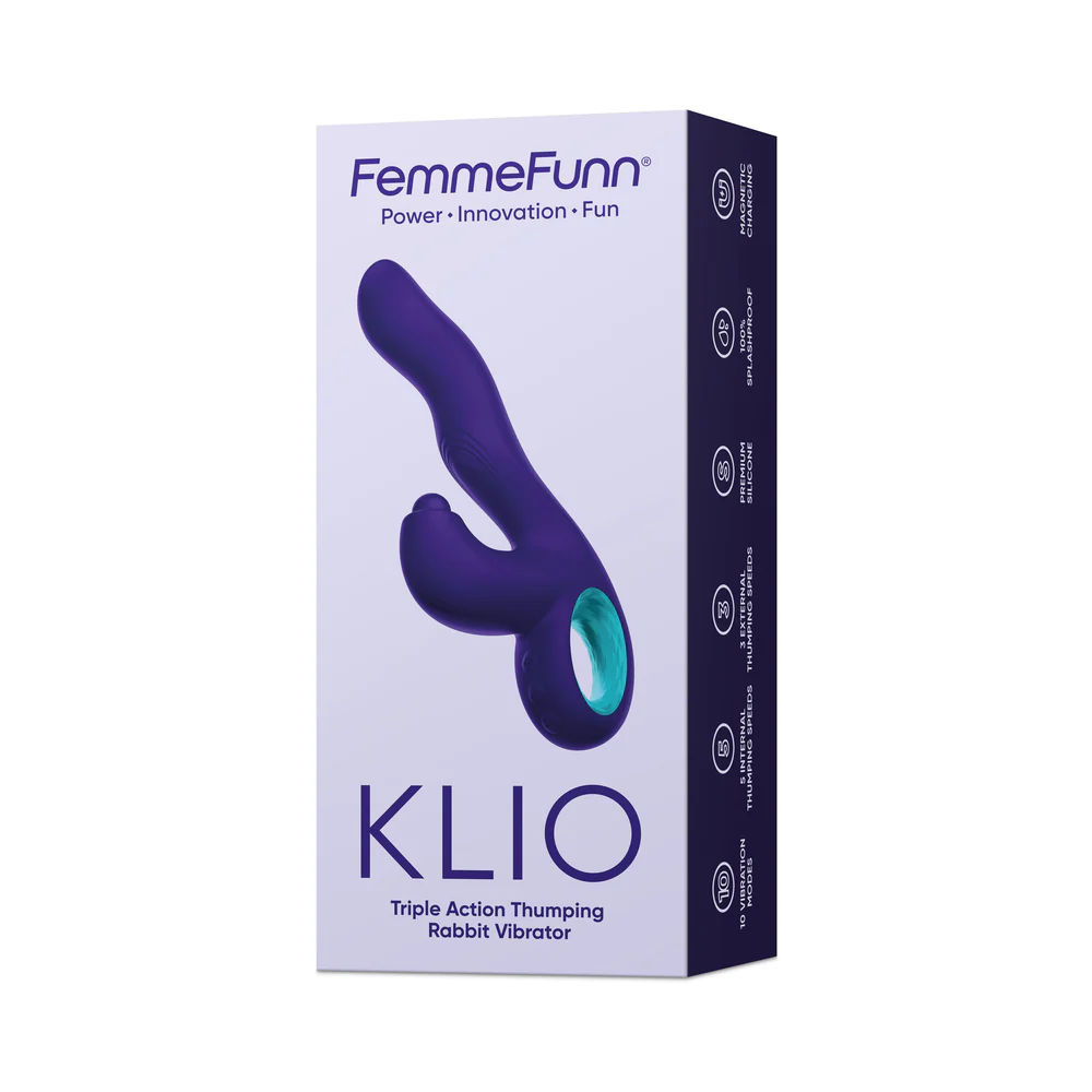 FemmeFunn Klio Rechargeable Silicone Triple Action Thumping Rabbit Vibrator Dark Purple - Image 13