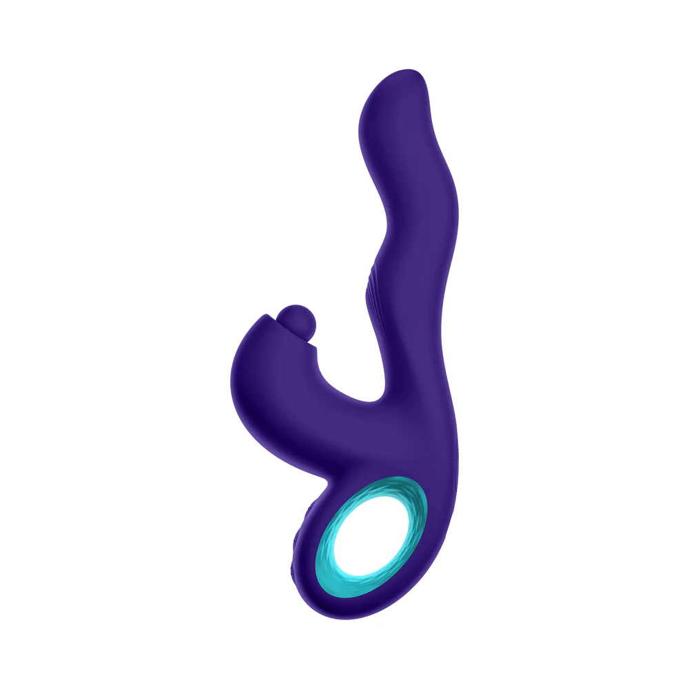 FemmeFunn Klio Rechargeable Silicone Triple Action Thumping Rabbit Vibrator Dark Purple - Image 2