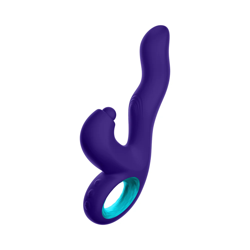 FemmeFunn Klio Rechargeable Silicone Triple Action Thumping Rabbit Vibrator Dark Purple - Image 9