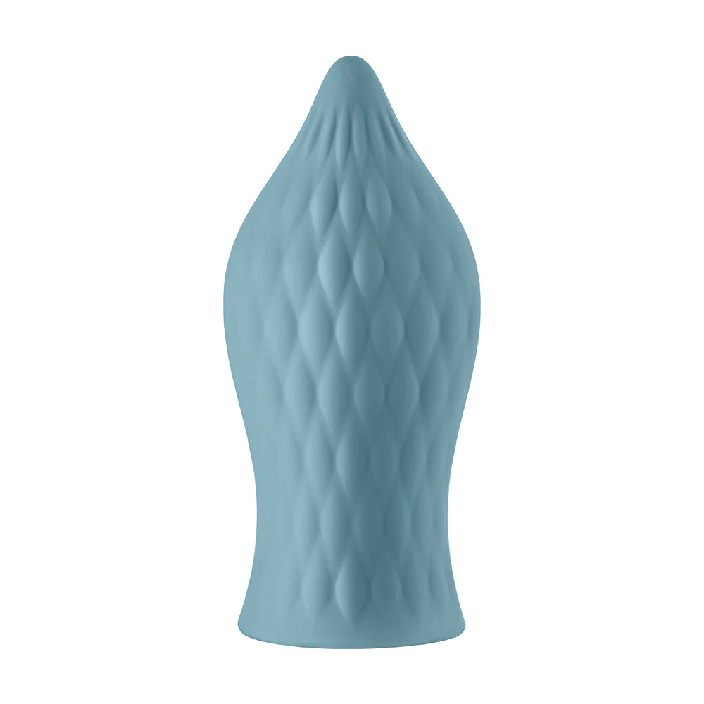 FemmeFunn Versa T Sleeve Textured Silicone Tongue-Shaped Bullet Sheath Light Blue - Image 2