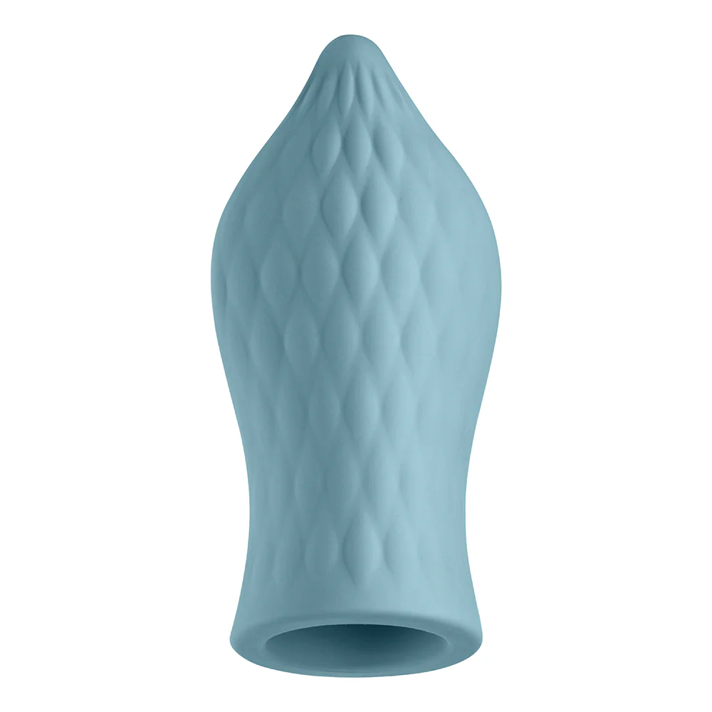 FemmeFunn Versa T Sleeve Textured Silicone Tongue-Shaped Bullet Sheath Light Blue - Image 3