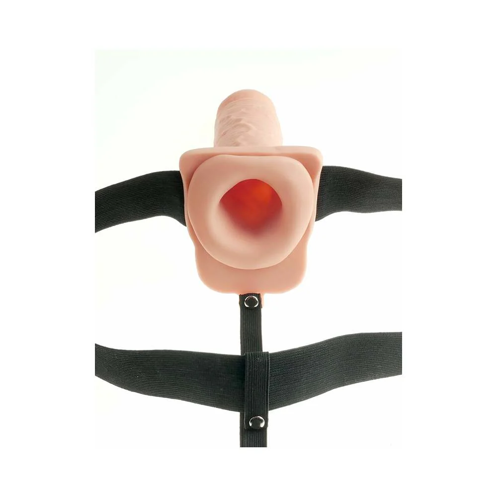 Fetish Fantasy Series Rechargeable Vibrating 7 in. Hollow Strap-On With Balls Beige/Black - Image 4