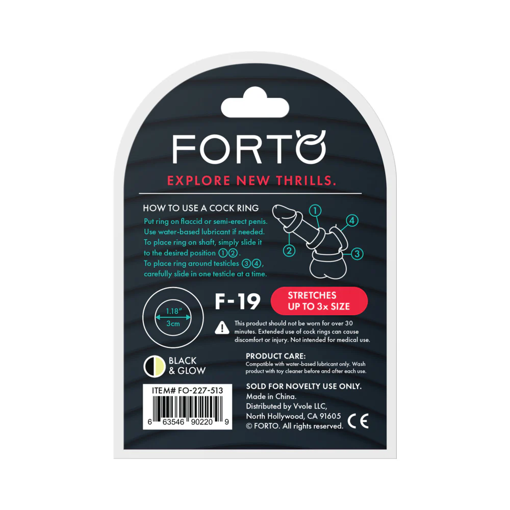 Forto F-19 Liquid Silicone 2-Tone Cockring Black/Glow - Image 7