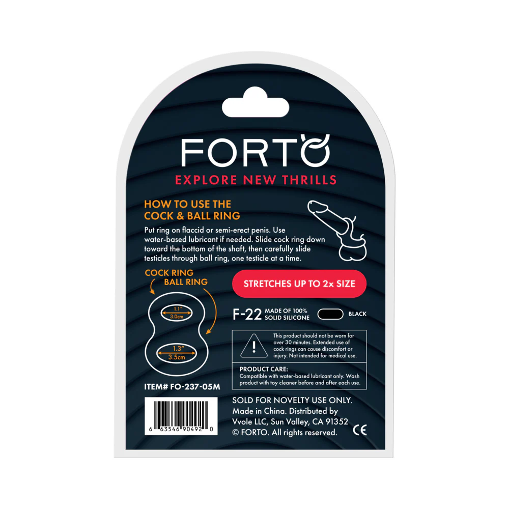 Forto F-22 Liquid Silicone Cock & Ball D-Ring Medium Black - Image 4